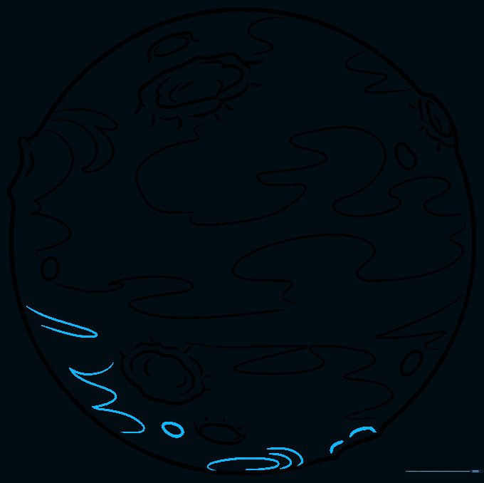 Finalizing the pencil outline of the planet with all surface details.