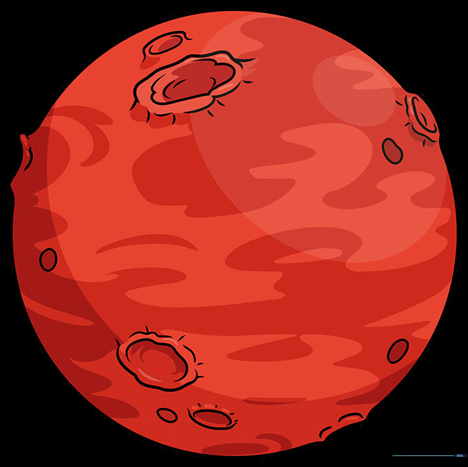 A fully colored, vibrant red planet Mars with visible craters and surface texture.