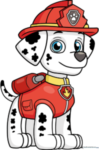 Full-color illustration of Marshall from PAW Patrol, ready for a rescue mission.