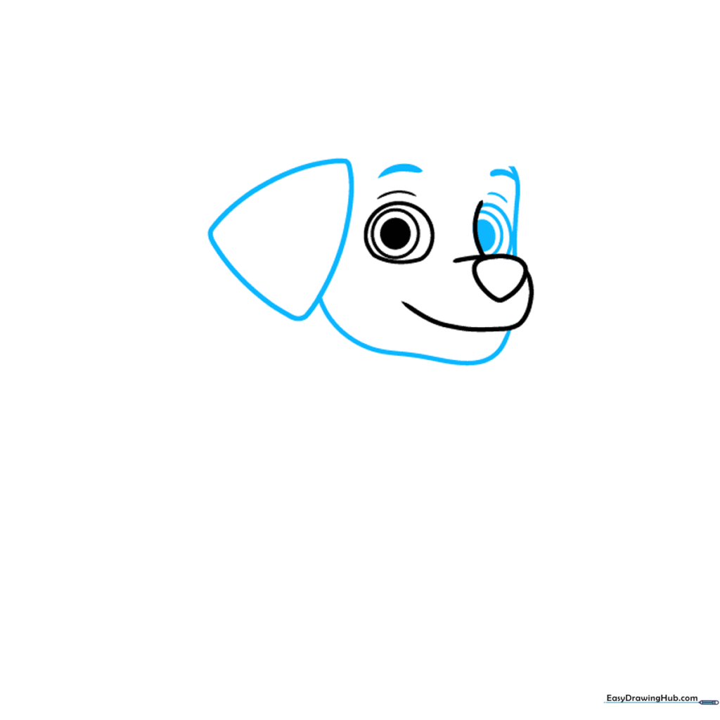 Sketch of Marshall's head showing the ear, jawline, and expressive eyebrows.