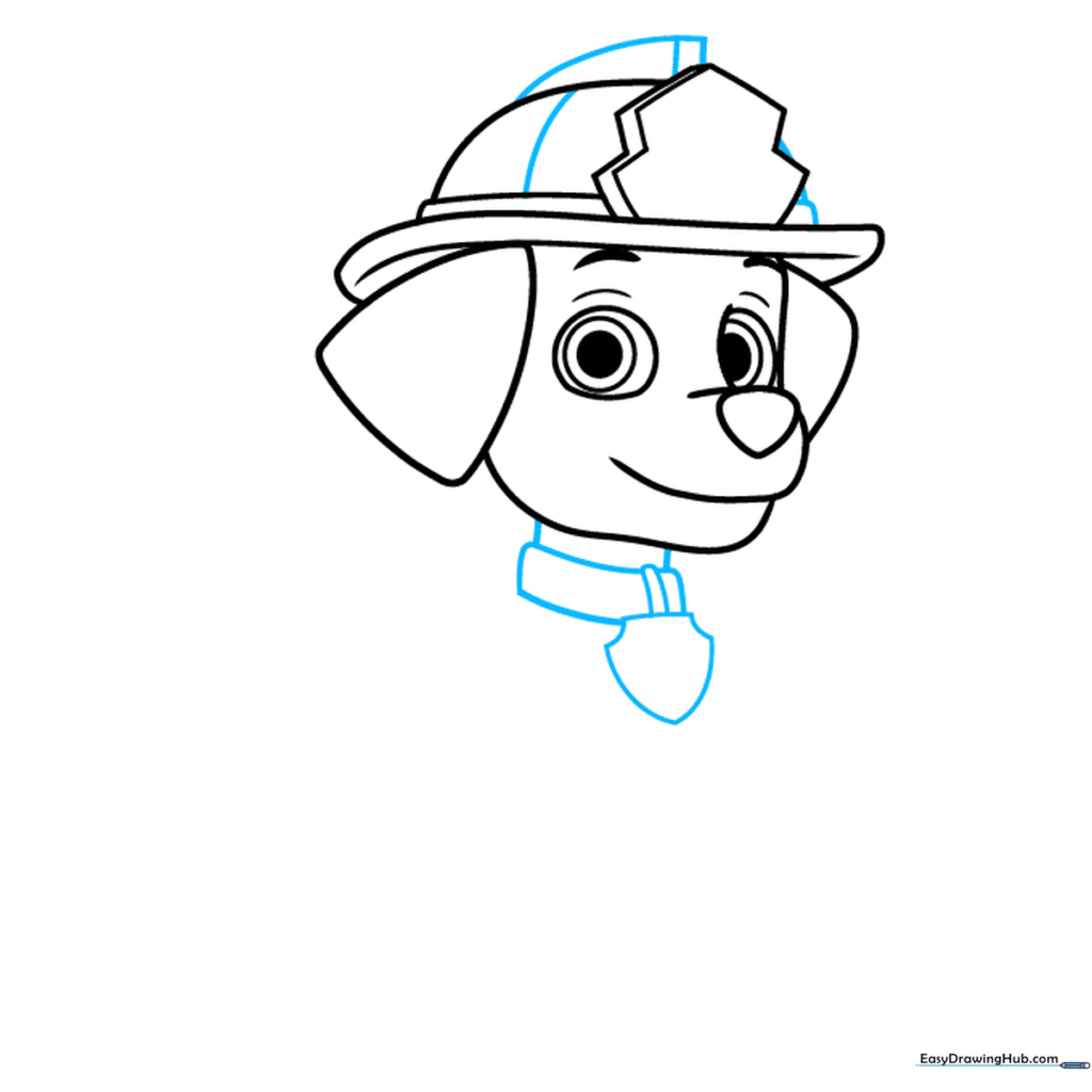 Adding the neck, collar, and the shield-shaped tag to Marshall's drawing.