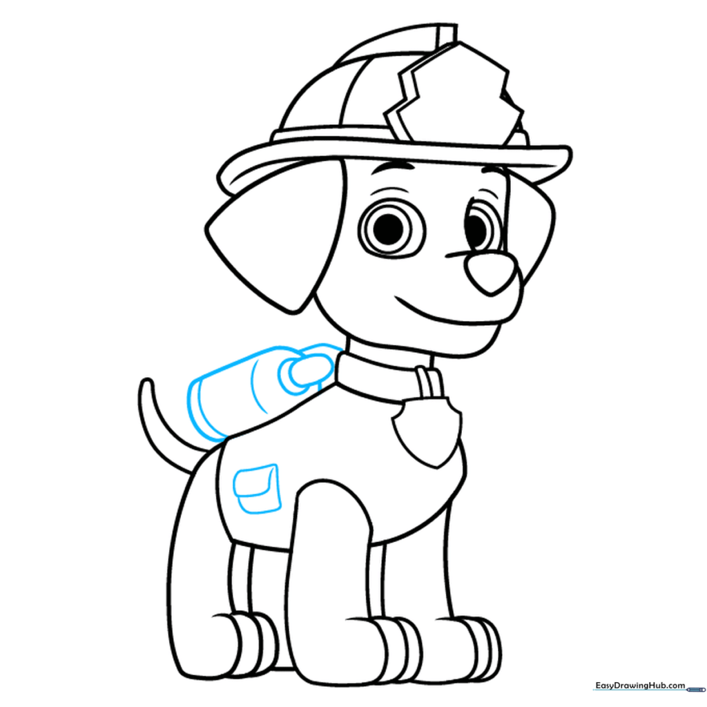 Drawing Marshall's firefighter Pup Pack and vest pocket details.