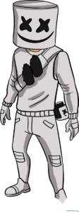 Full-body illustration of Marshmello from Fortnite, showcasing the final result of the drawing tutorial.