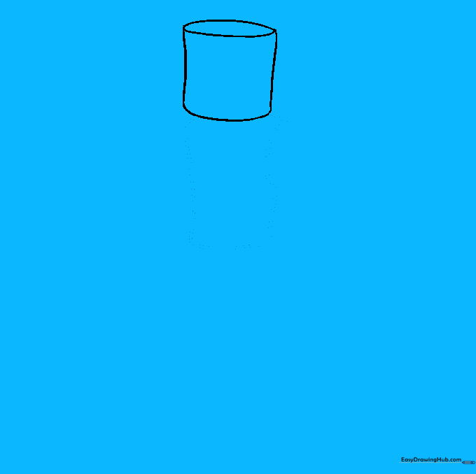 Drawing the torso area with curved lines to establish the character's upper body frame.