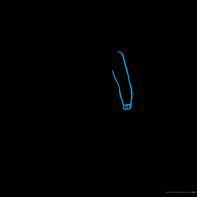Adding the first arm with a ribbed cuff detail using short parallel lines.