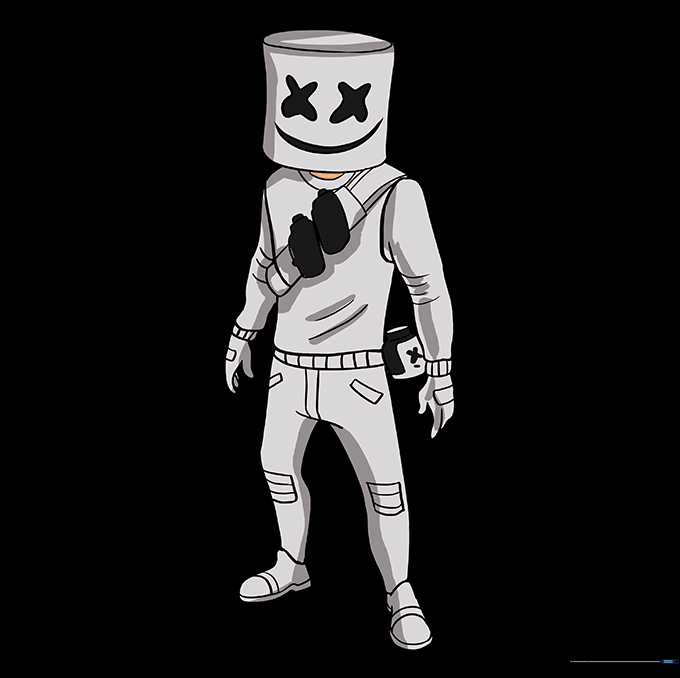 The final colored Marshmello character with white clothing and black facial features.
