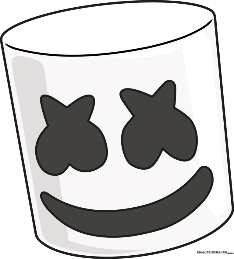 A vibrant, finished illustration of the Marshmello mask, perfect for young fans.
