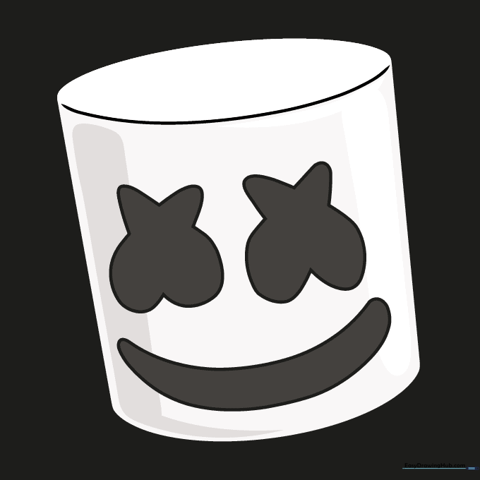 The final colored Marshmello mask with black eyes, mouth, and subtle shading.