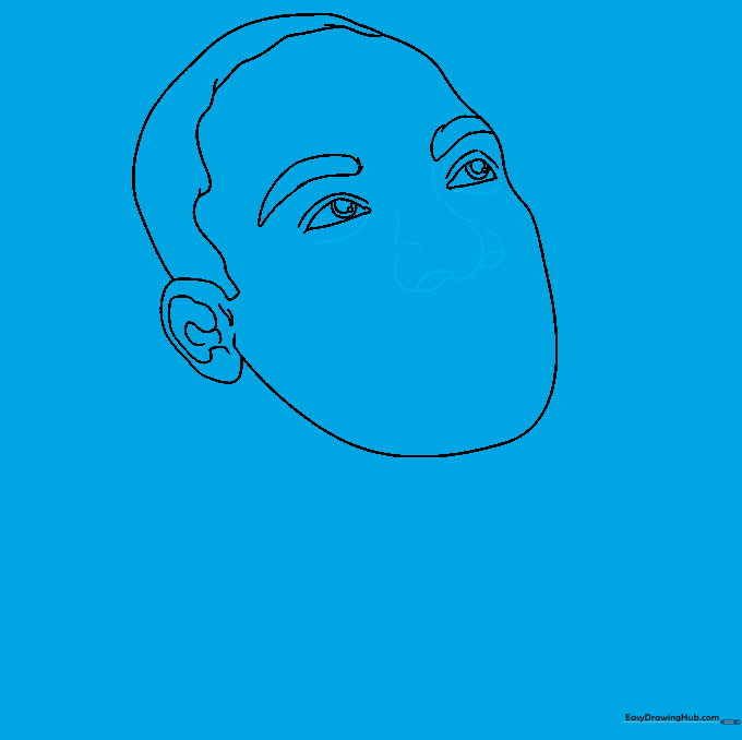 Adding the nose structure using curved lines for the bridge and nostrils.