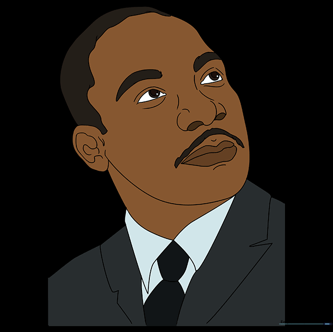 The finished, colored portrait of Martin Luther King Jr. in a suit.