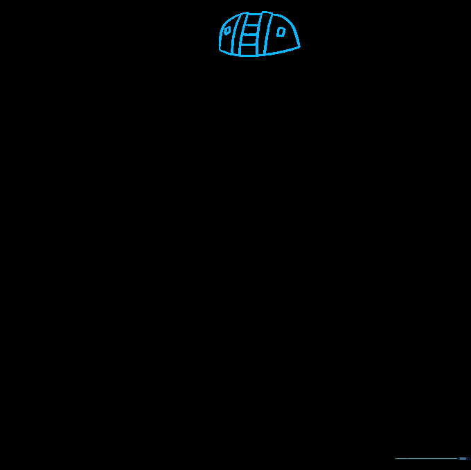 Pencil sketch of the upper helmet structure for Master Chief, showing the visor grid layout.