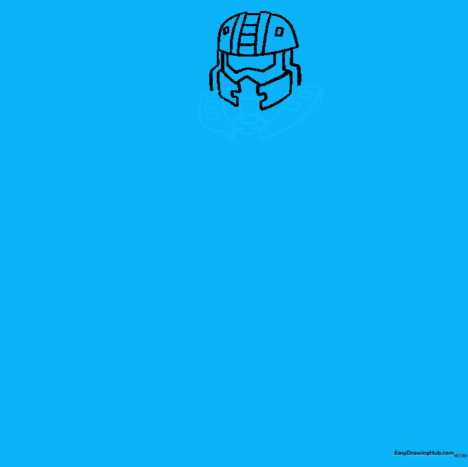 Drawing the shoulder armor and neck guard components for the Spartan character.