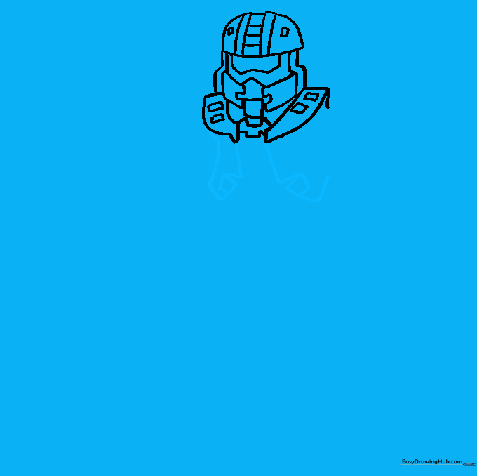 Sketching the chest armor plates and torso structure for Master Chief.