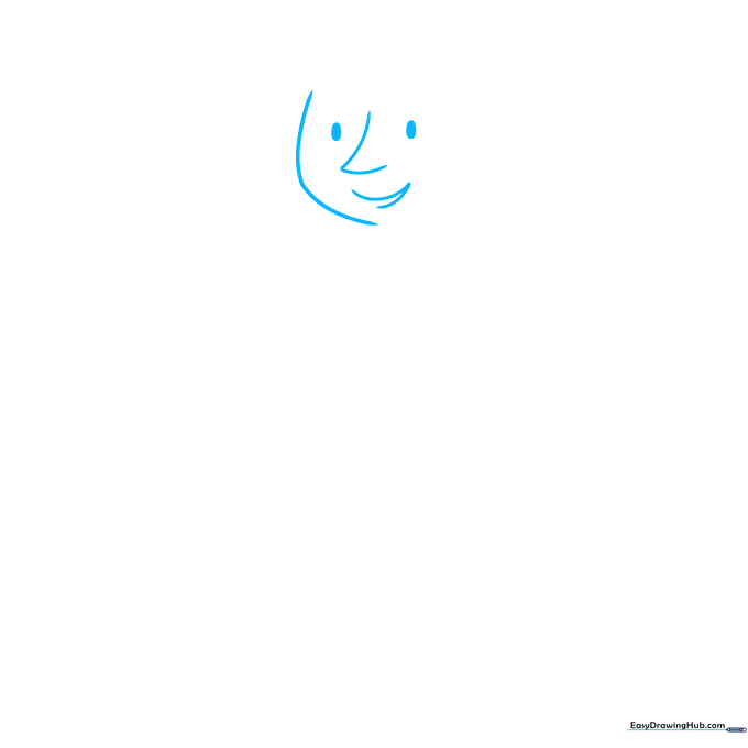 Close-up sketch of Matilda's face showing eye, nose, and mouth placement.