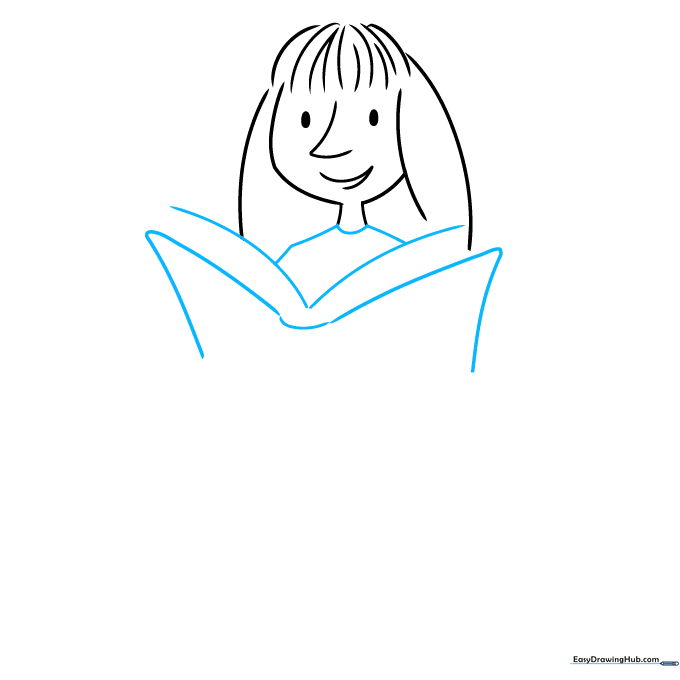Matilda's torso and an open book being held.