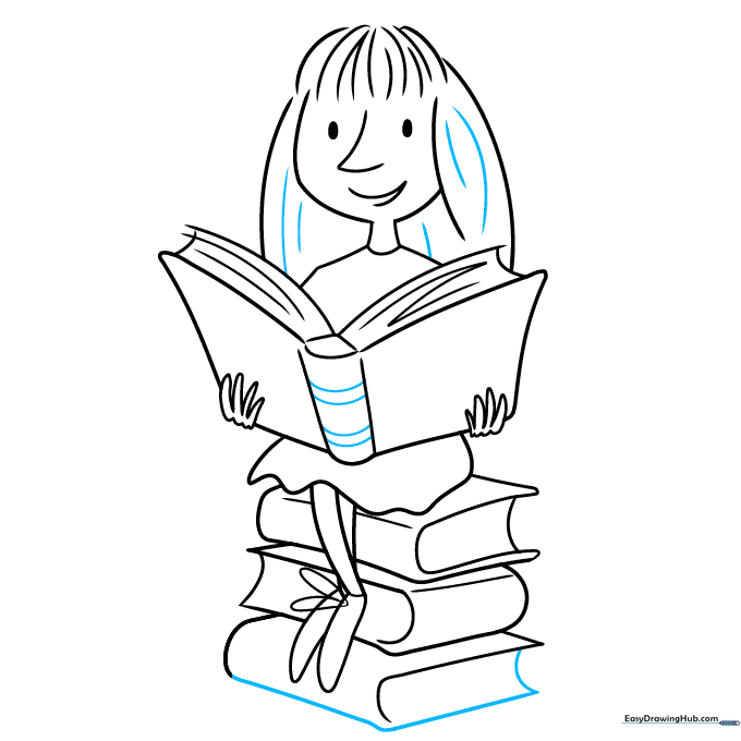 Adding final texture to hair and book spines.