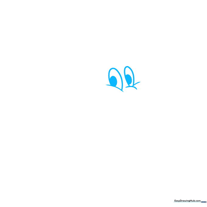 Close-up of Max from The Grinch's eyes being drawn with simple curved lines and dark pupils.