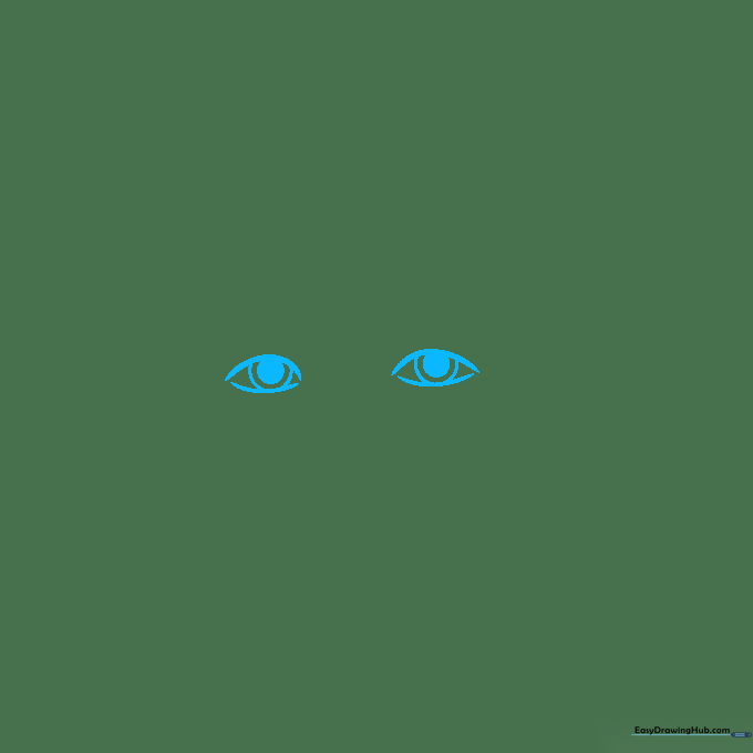 Close-up sketch of two almond-shaped eyes with circular pupils and irises.