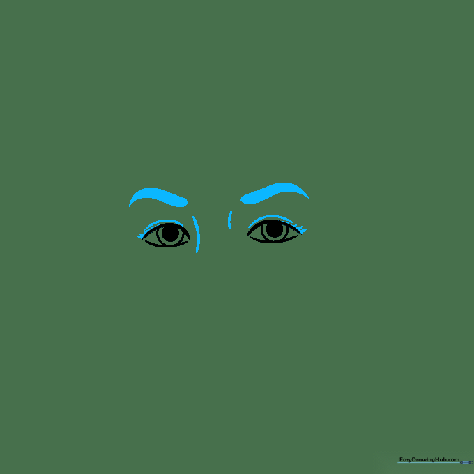 Detailed sketch showing eyelids, eyelashes, and thick arched eyebrows.
