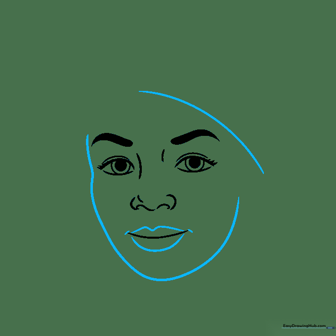 Outline of the face shape, lips, and the beginning of the head wrap.
