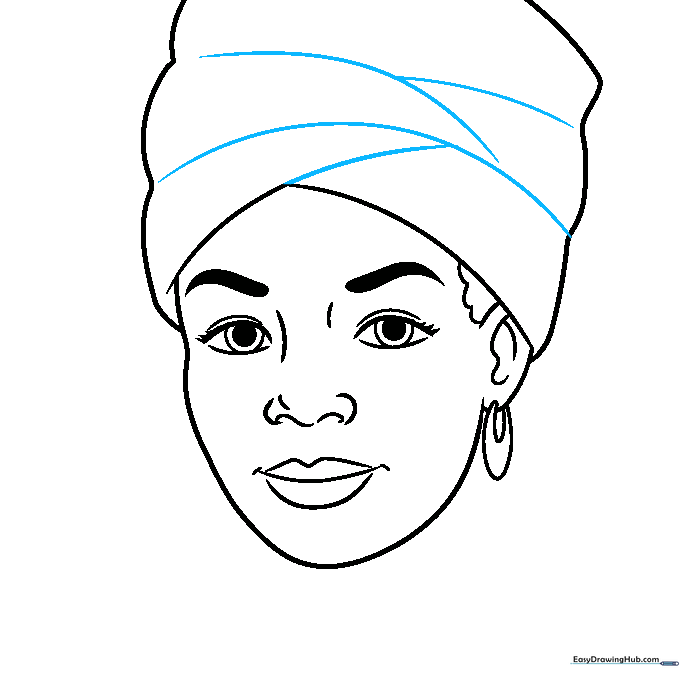 Adding Y-shaped lines to the head wrap to simulate fabric folds.