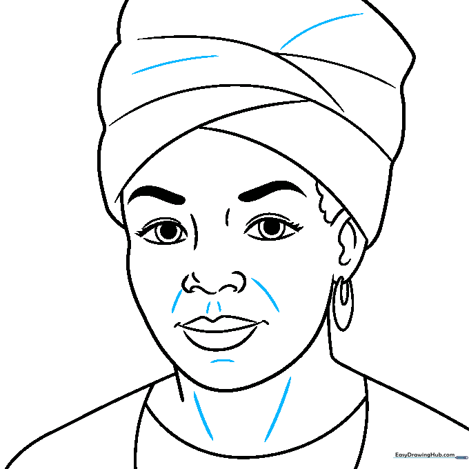 Refining the final lines of the chin, neck, and clothing.
