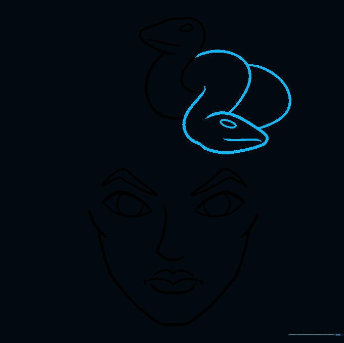 Adding a second snake to the Medusa drawing with a visible coil.