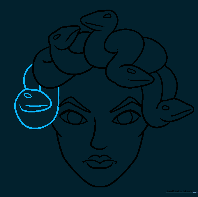 Adding a balanced snake on the left side of Medusa's head.