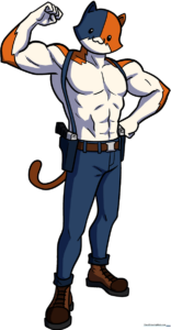 A vibrant, finished drawing of Meowscles from Fortnite, showcasing the completed character design.