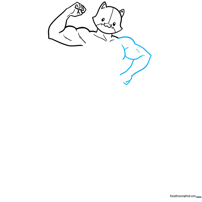 Refining the right arm with muscle definition lines and bicep details.