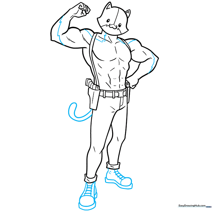 Adding shoes, the tail, and finalizing the outline with ink for a clean look.