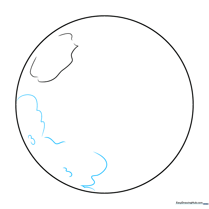 Drawing additional curved lines across the surface of the Mercury sketch to create texture.