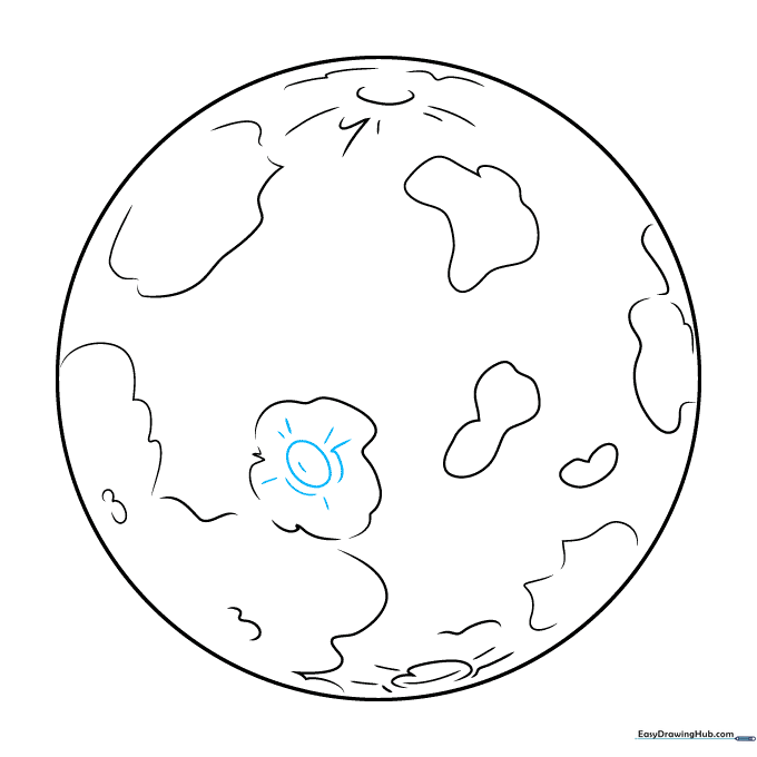 Adding a detailed central crater with outward-extending lines.