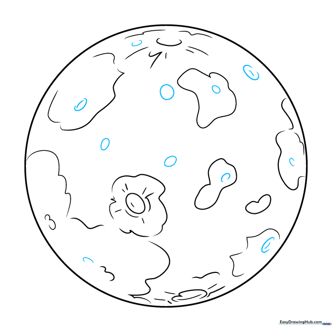 Adding numerous small craters across the surface of the Mercury drawing.