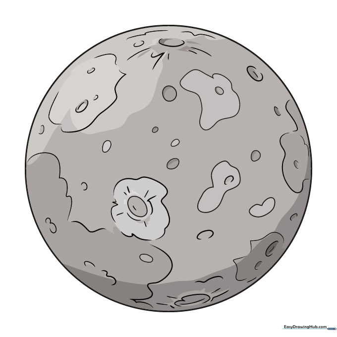 A colored version of the Mercury drawing using shades of grey and brown.