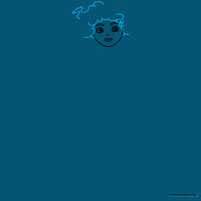 Drawing the initial outline of Merida's voluminous, curly hair using swirling lines.