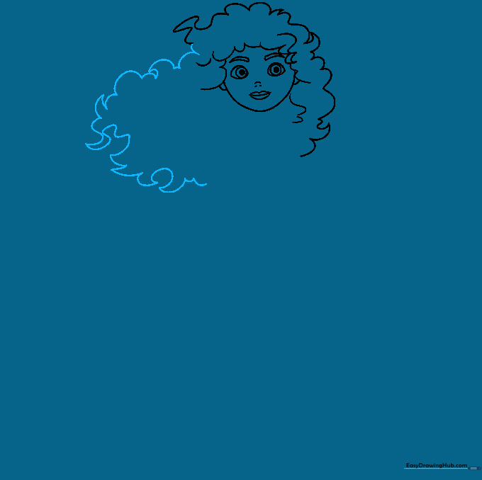 Completing the outer silhouette of Merida's large, curly hair.