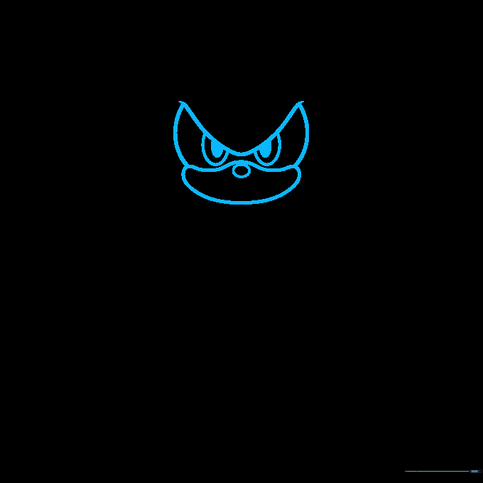 Pencil sketch showing the initial V-shape and semi-circle guidelines for Metal Sonic's head.