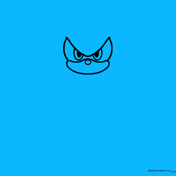 Drawing showing the addition of triangular ears and circular cheek joints on the head sketch.