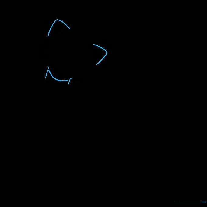 Drawing showing the addition of rounded triangular ears and a small nose curve to the head structure.