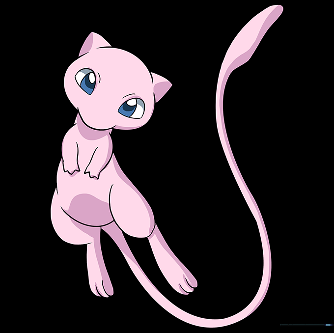The final colored drawing of Mew in shades of light pink.