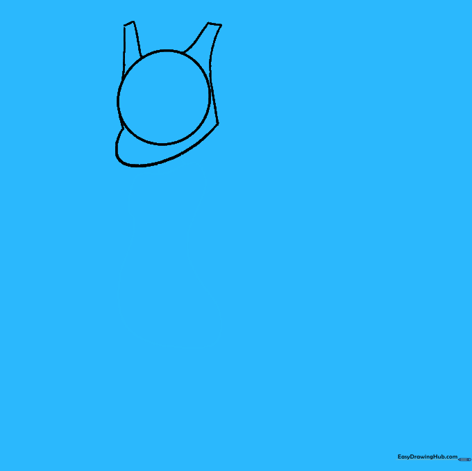 Sketching the neck and the peanut-shaped torso outline for Mewtwo.