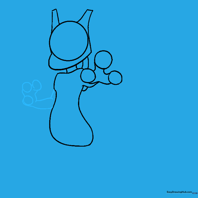 Adding the second arm and hand to the Mewtwo body sketch.