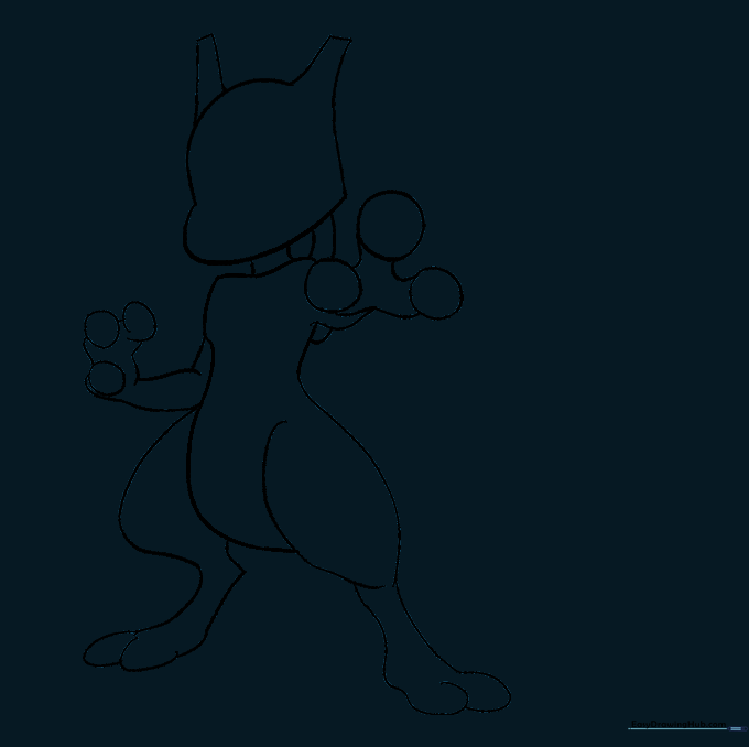 Cleaned line art of Mewtwo after erasing the initial construction guides.