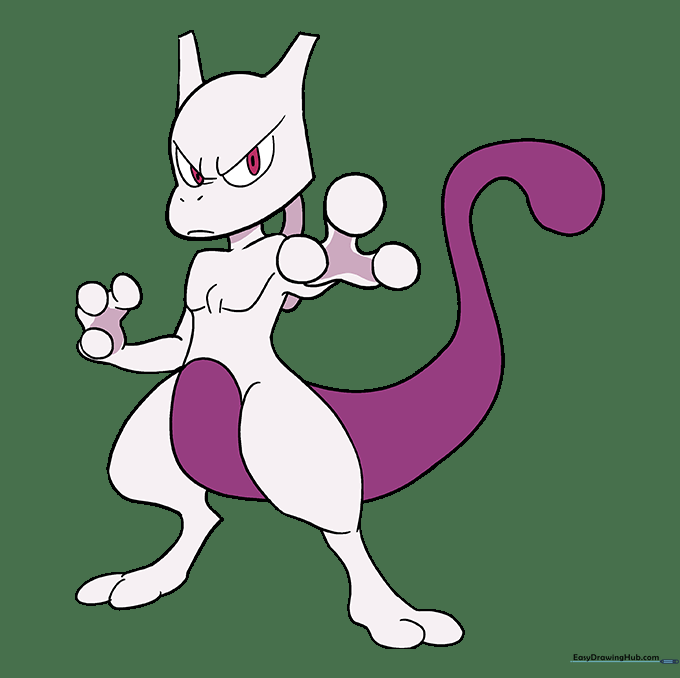 The final colored Mewtwo illustration with light and dark purple tones.
