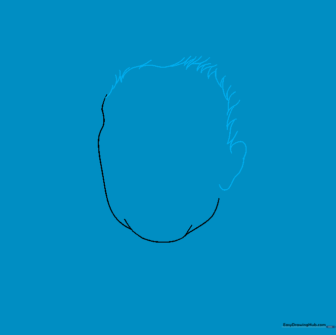 Drawing the ear and the jagged hairline of Michael Myers.
