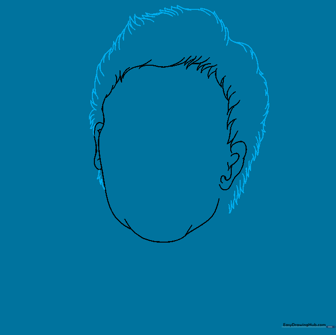Adding texture to Michael Myers' hair using short curved lines.
