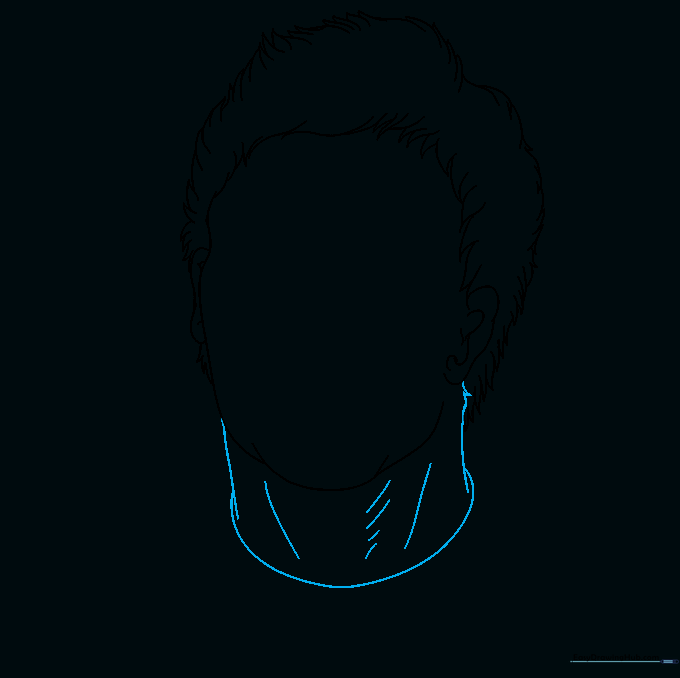 Drawing the neck and collar lines for Michael Myers.