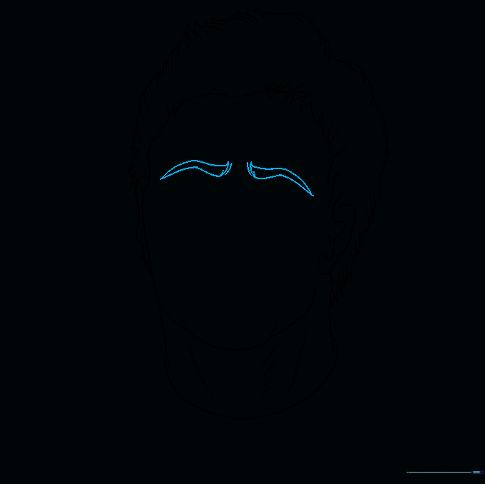 Drawing thick, expressive eyebrows for Michael Myers.