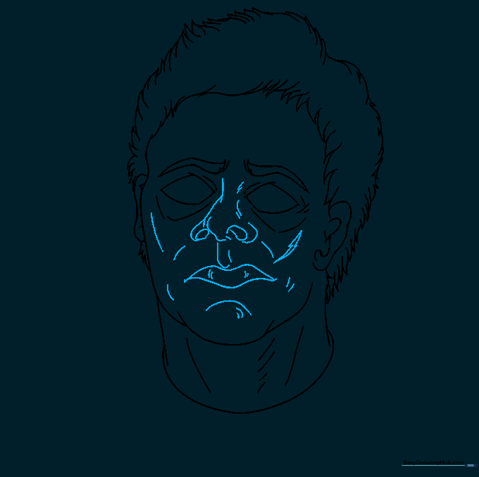 Adding nose and mouth details to the Michael Myers portrait.